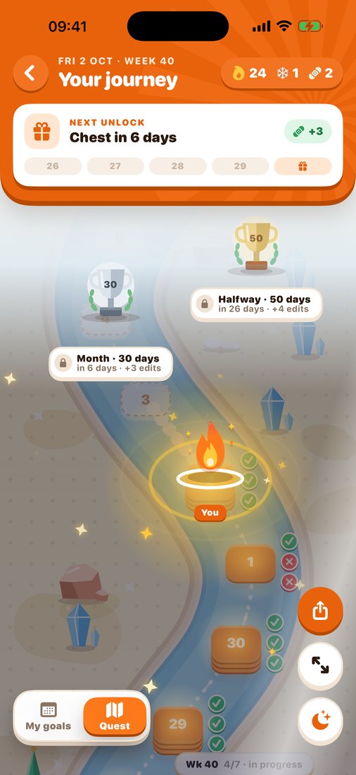 The Quest map at night